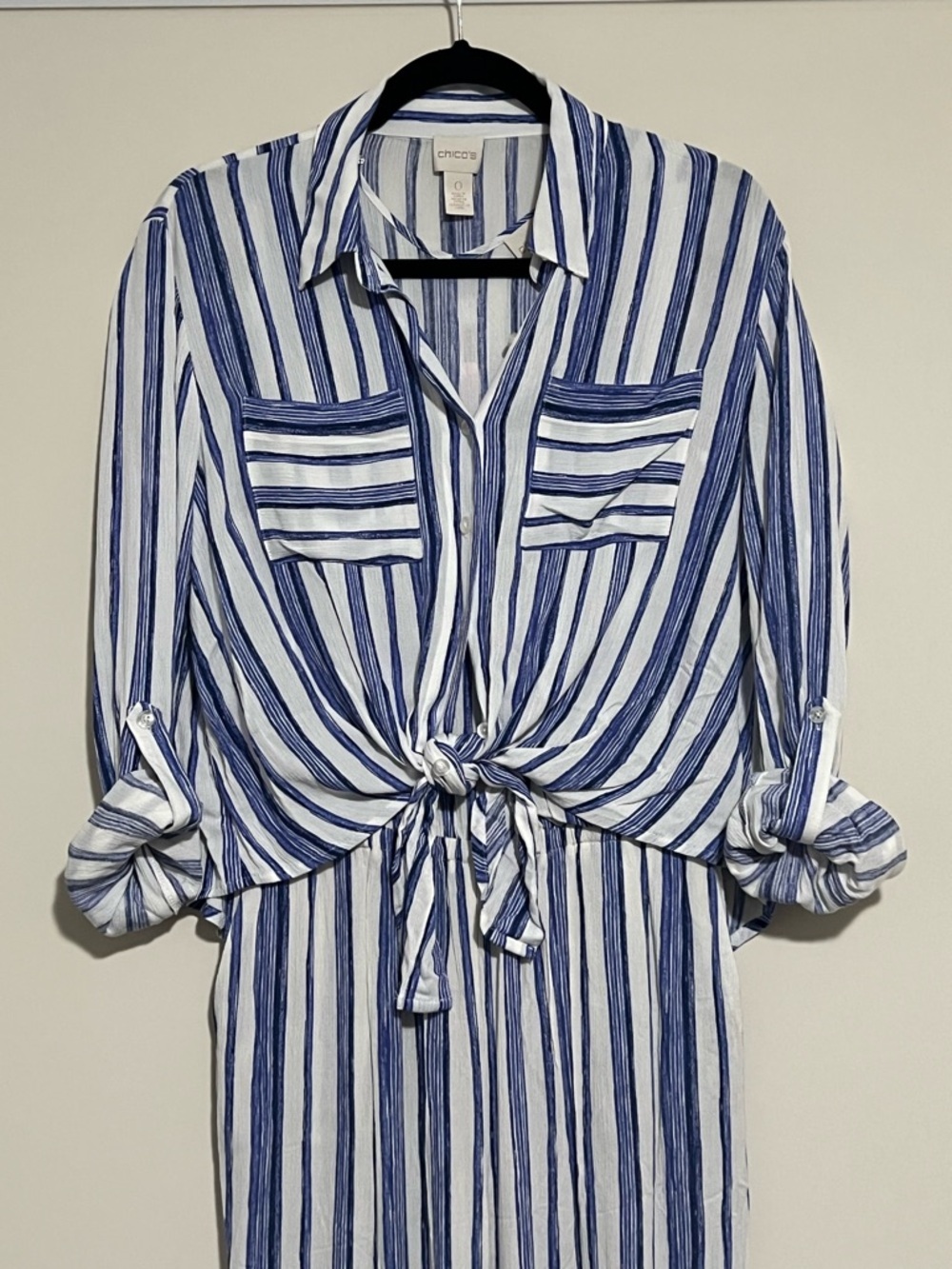 Chico's Guacho Blue and White Striped 2 Piece Jumpsuit - Picture 13 of 16